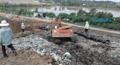 thi công phủ đỉnh bãi chôn lấp rác bằng Màng chống thấm HDPE