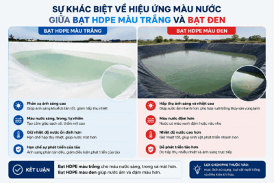 Sự khác biệt về hiệu ứng màu nước giữa bạt HDPE màu trắng và bạt đen